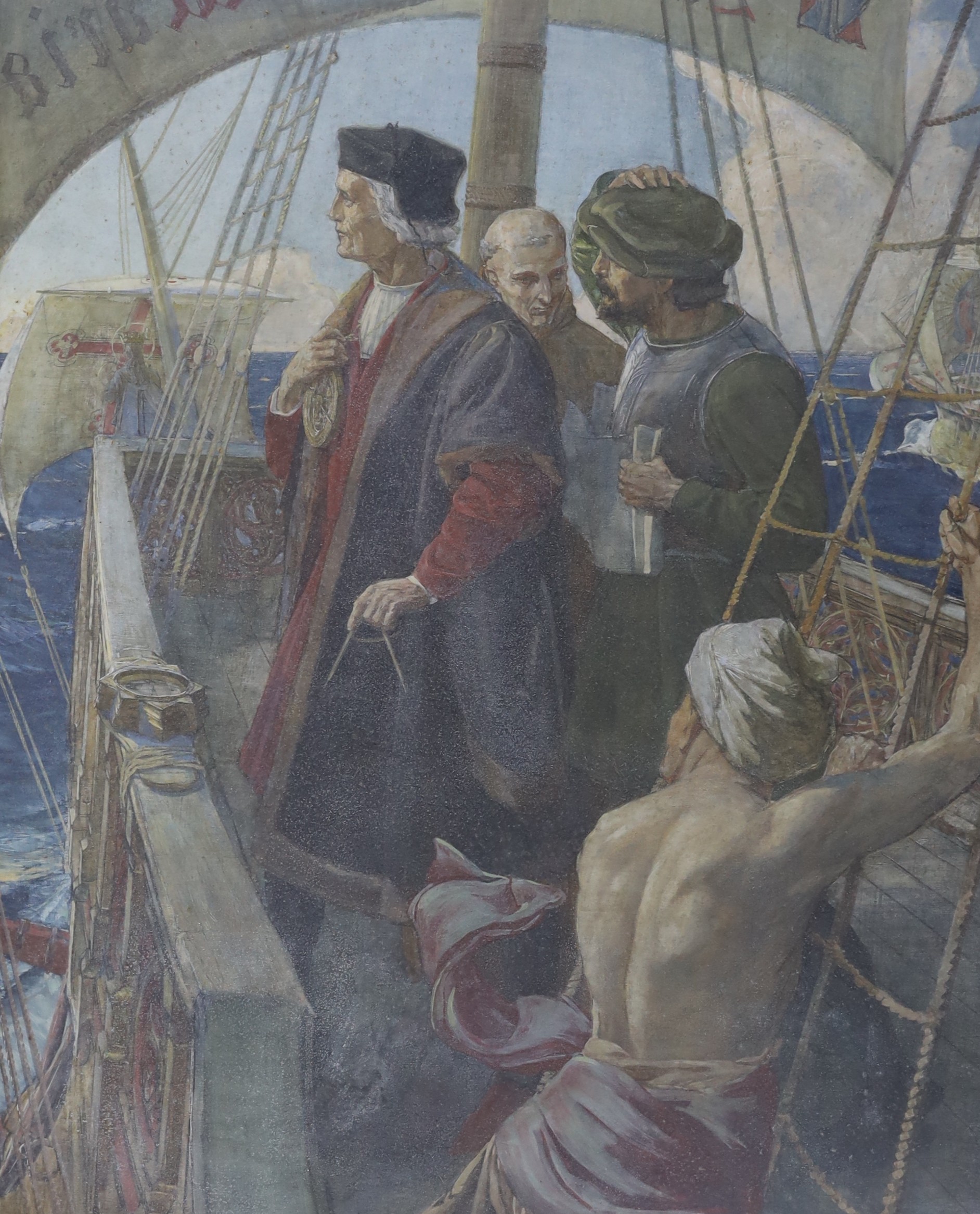 Henry Charles Brewer RI, (1866-1943), watercolour, 'Columbus', signed and dated 1925, RI Exhibition label verso, 92 x 71cm